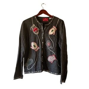 Vintage Women's Mitten Applique Christmas Cardigan Sweater L